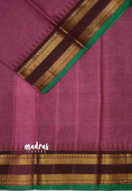 Karthigai silk cotton rettapet and temple border - Onion pink