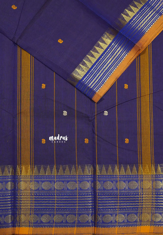 Violet Blue - Karthigai silk cotton multi Rudraksham Border