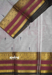 Karthigai silk cotton mayil border - Purple grey