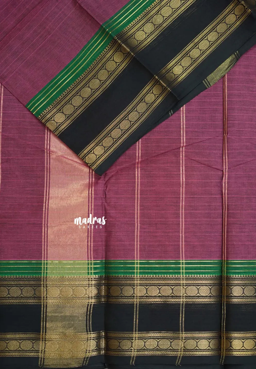 Mauve Pink - Karthigai silk cotton Stripes in Body and Rettapet rudraksham border