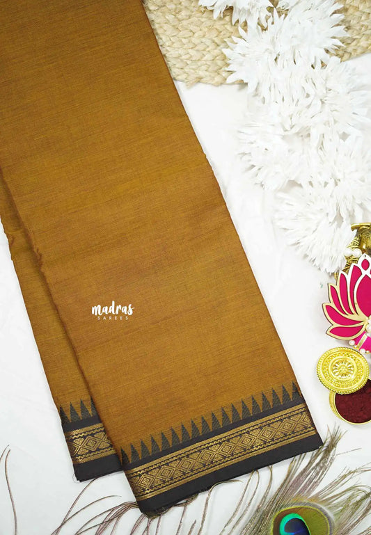 Karthigai silk cotton Plain very small border - Honey brown