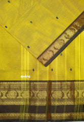 Karthigai silk cotton mayil border - Lemon yellow