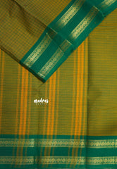 Yellowish Green - Karthigai silk cotton rettapeta border with muthu kattam - Best for Wedding Functions