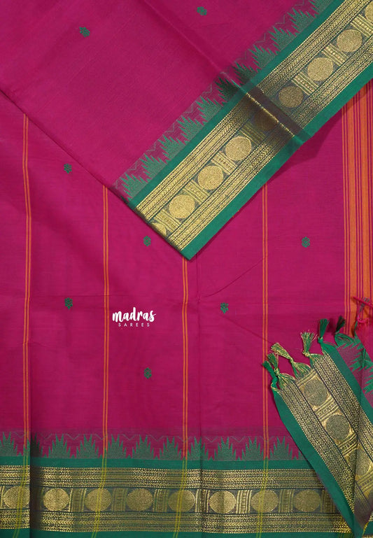 Magenta Pink - Karthigai silk cotton rudraksham with temple weaving