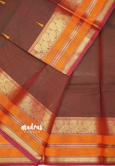 Karthigai silk cotton mayil border - Brick brown