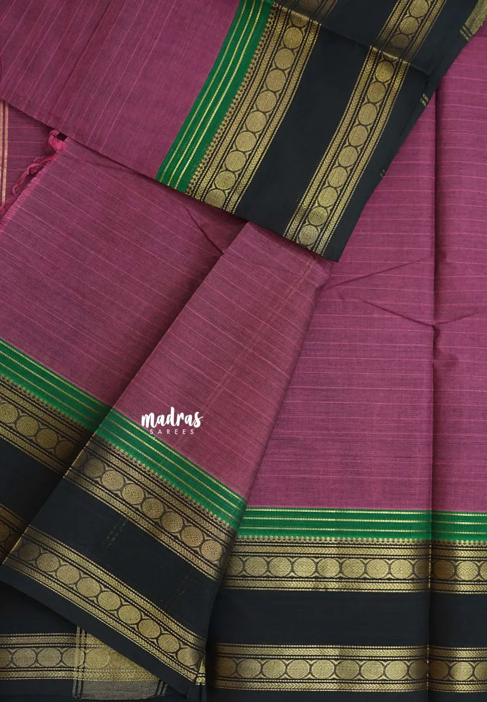 Mauve Pink - Karthigai silk cotton Stripes in Body and Rettapet rudraksham border