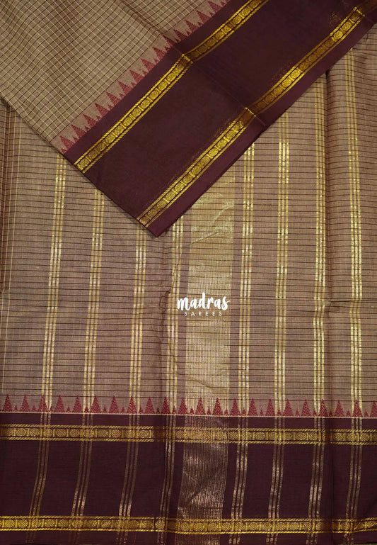 Mild coffee brown - Karthigai silk cotton muthu kattam body rettapet border