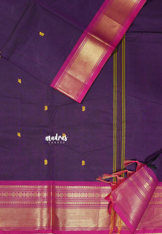 Jamun Purple - Karthigai silk cotton Bavanji and Rudrakshm Border