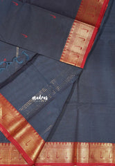 Solid Bluish Grey - Karthigai silk cotton paithani border