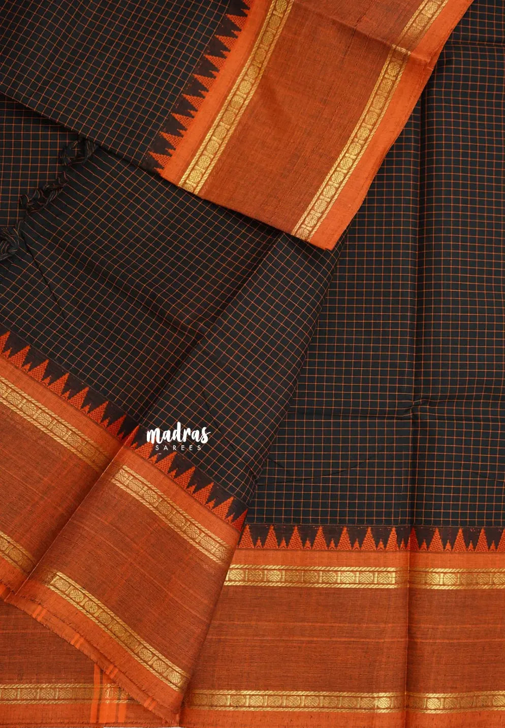 Black -  Karthigai silk cotton rettapeta border with muthu kattam