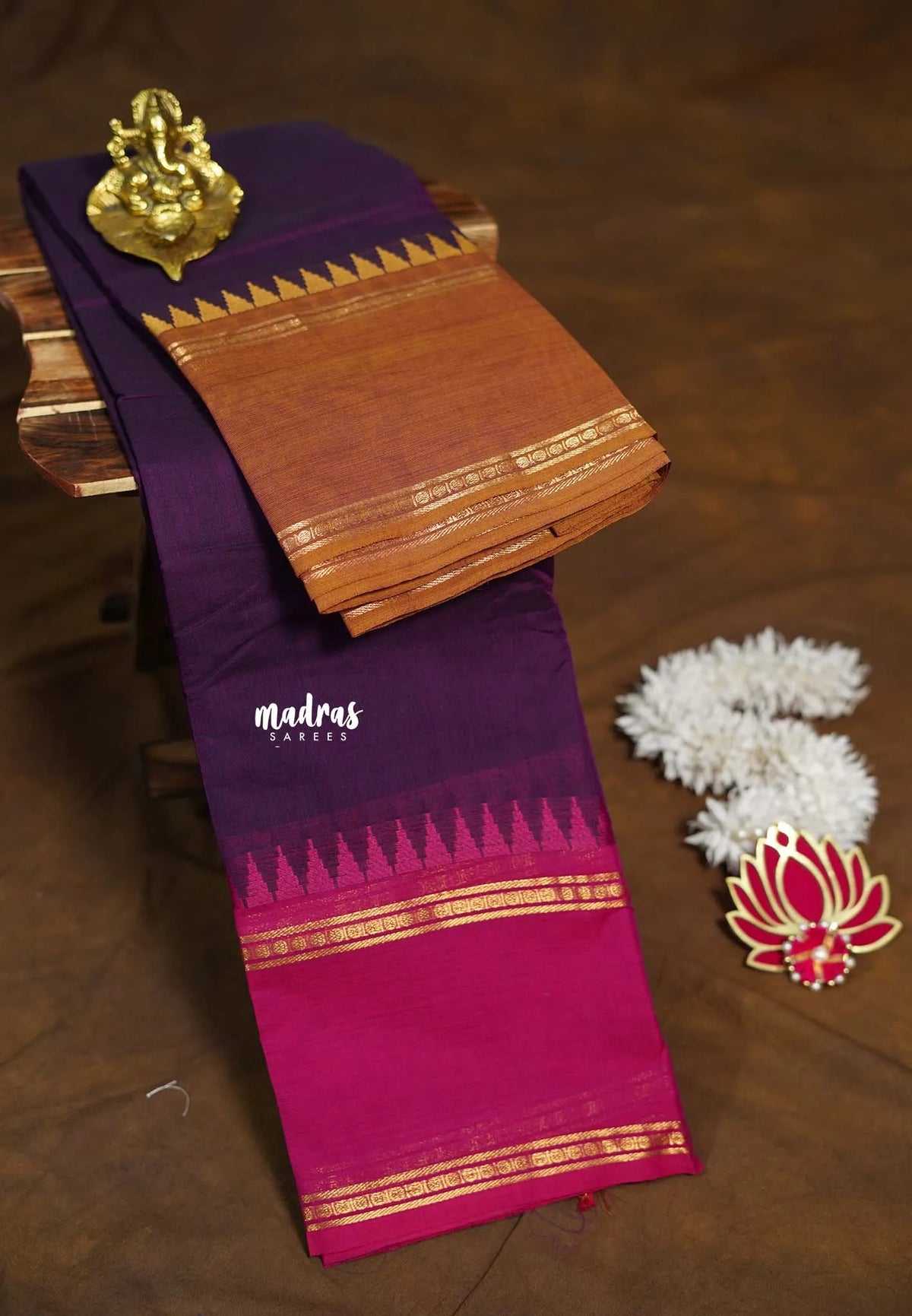 Royal Purple - Karthigai silk cotton plain body rettapet Ganga jamuna border - Best for Wedding Functions