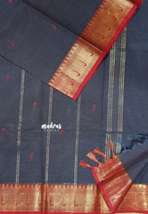 Solid Bluish Grey - Karthigai silk cotton paithani border