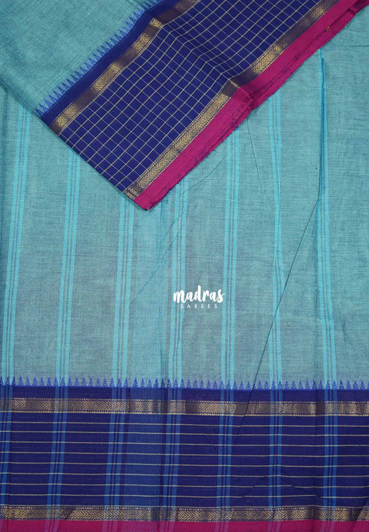 Ice blue - Karthigai silk cotton plain body checks border