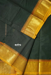 Midnight Emerald Green- Karthigai silk cotton getti zari with small temple border - Best for Wedding Functions