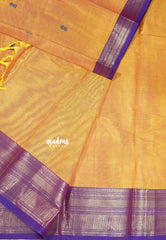 Orangish Yellow  - Karthigai silk cotton Bavanji line border with buttas