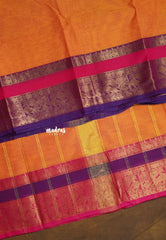 Yellowish Orange - Karthigai silk cotton plain body annam Ganga jamuna border - Best for Wedding Functions