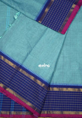 Ice blue - Karthigai silk cotton plain body checks border