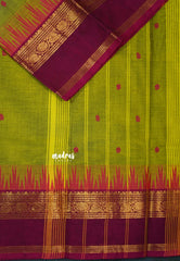 Dual Shade Green - Karthigai silk cotton Big Temple Border with Buttas - Best for Wedding Functions