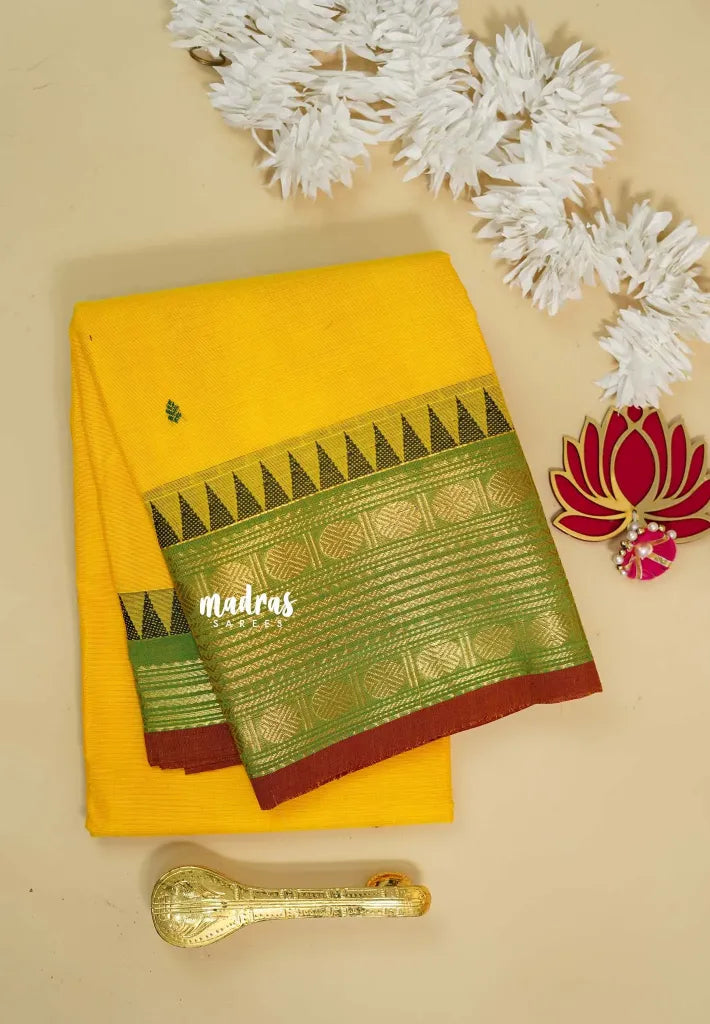 Neon Yellow - Karthigai silk cotton multi Rudraksham Border with buttas