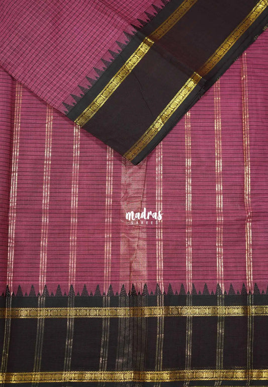 Onion pink - Karthigai silk cotton muthu kattam body rettapet border