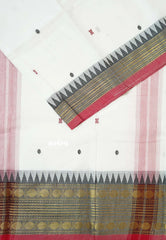 White - Karthigai silk cotton multi rudraksham border with buttas