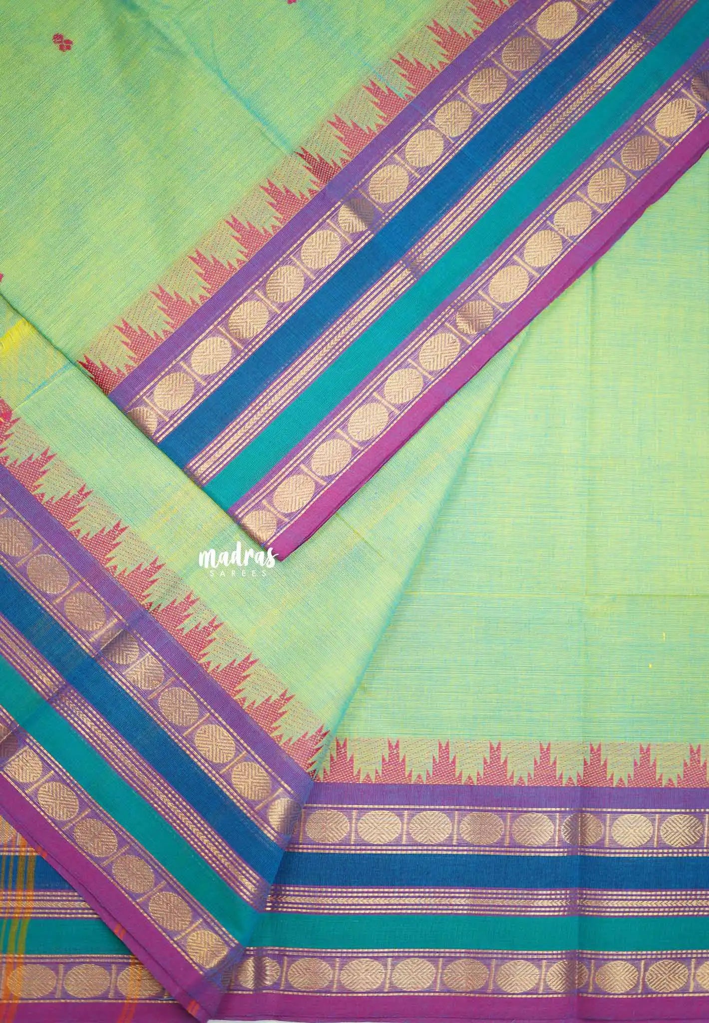 Karthigai silk cotton multicolor rudraksham border - Dual shade Bluish Green