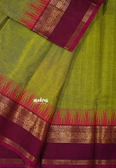 Dual Shade Green - Karthigai silk cotton Big Temple Border with Buttas - Best for Wedding Functions