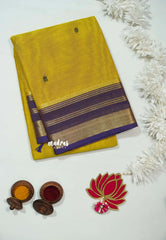 Dual Shade Yellow - Karthigai silk cotton small Bavanji with Line border with Buttas - Best for Wedding Functions