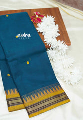 Teal blue - Karthigai silk cotton very small border temple weaving