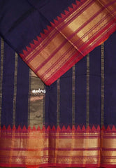 Midnight Blue - Karthigai Silk Cotton Bavanji with Temple Border - Best for Wedding Functions