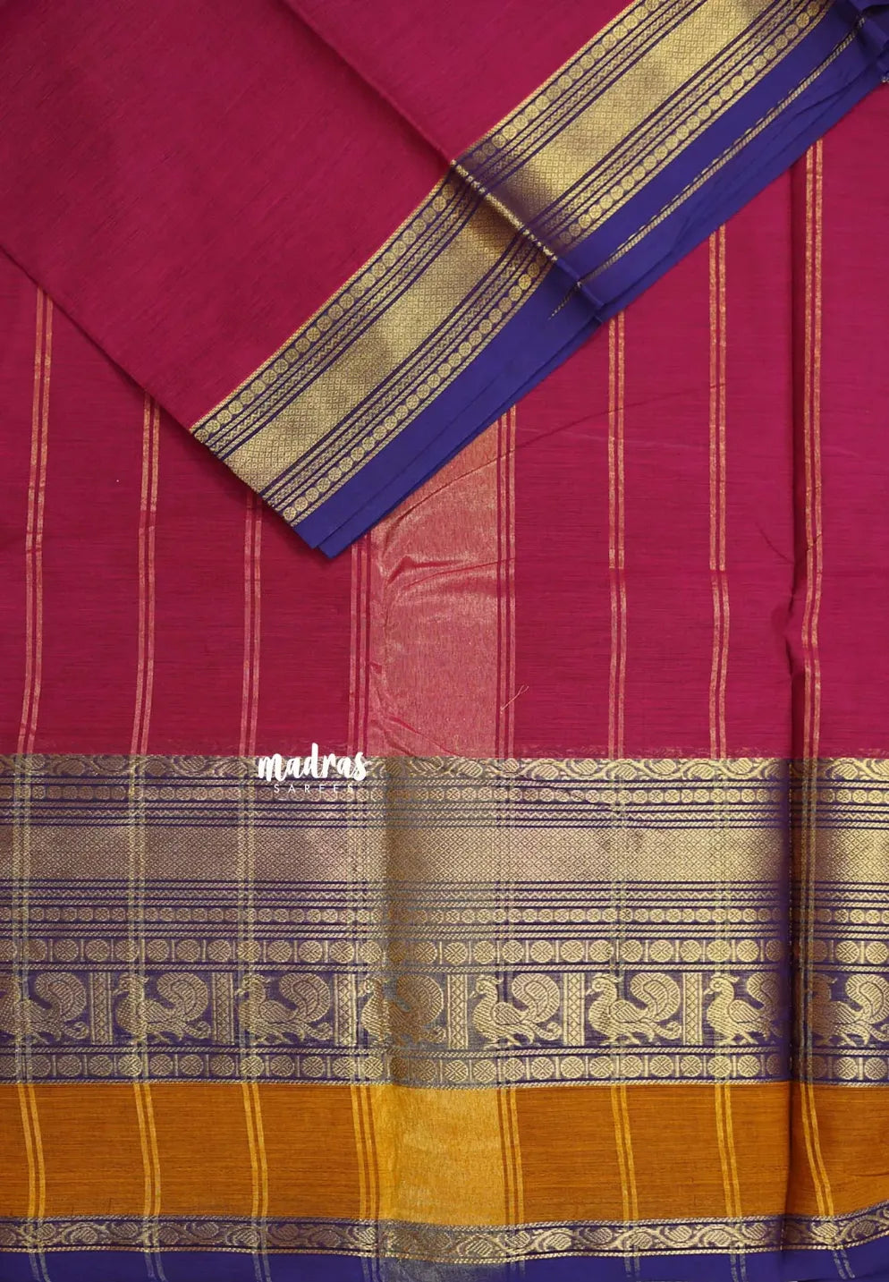 Beet Pink - Karthigai Silk Cotton Plain Body with Peacock and Skirt Border