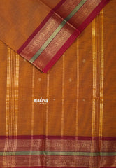 Mustard Orange - Karthigai silk cotton Multi Border with Buttas - Best for Wedding Functions