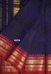 Midnight Blue - Karthigai Silk Cotton Bavanji with Temple Border - Best for Wedding Functions