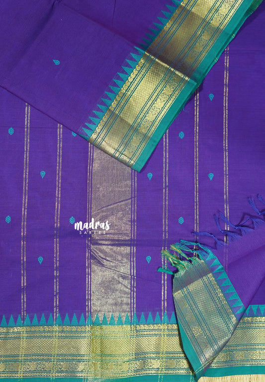 Violet Purple - Karthigai silk cotton small Bavanji border with buttas