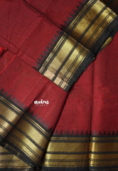 Majestic Maroon - Karthigai Silk Cotton Bavanji with Temple Border - Best for Wedding Functions