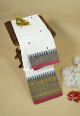 White - Karthigai silk cotton multi rudraksham border with buttas