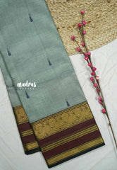 Karthigai silk cotton multicolor mayil border - pale green