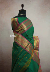 Karthigai silk cotton temple sculpture border - Deep green