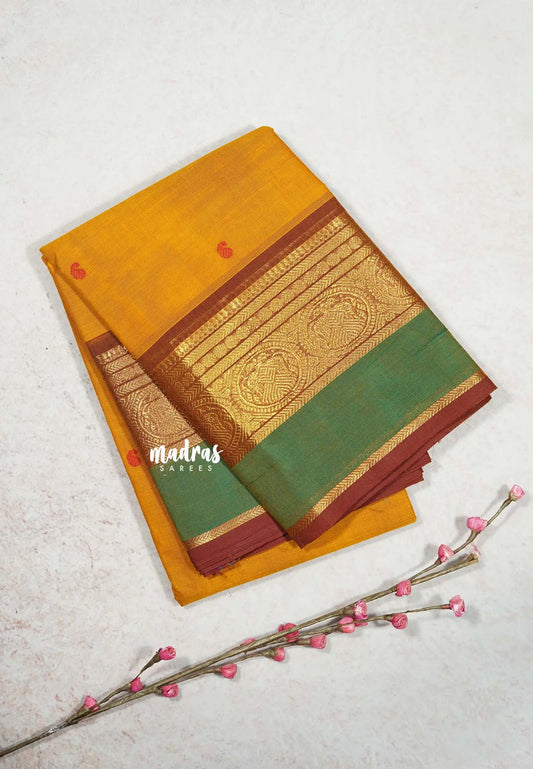Mustard Orange - Karthigai silk cotton rudraksham skirt border with buttas