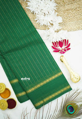 Karthigai silk cotton rettapet border stripes body - Green