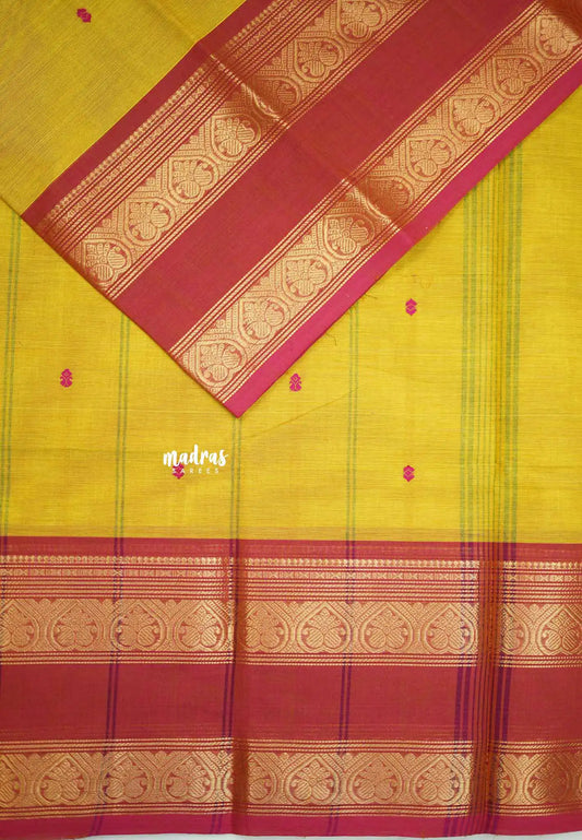 Karthigai silk cotton buttas rettapet heart border -  Yellow