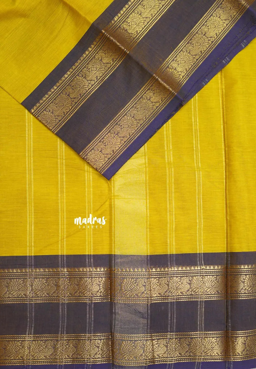 Turmeric Yellow - Karthigai silk cotton Rettapet rudraksham and peacock border