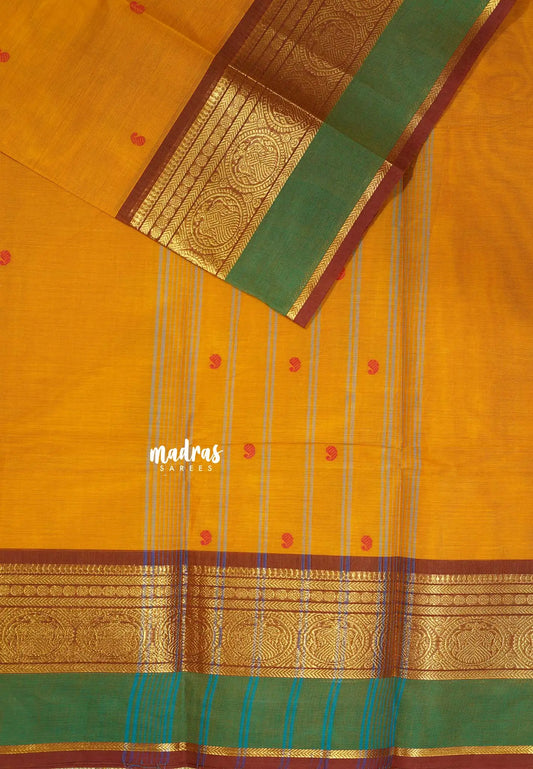 Mustard Orange - Karthigai silk cotton rudraksham skirt border with buttas