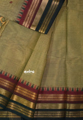 Olive Grey - Karthigai Silk Cotton Multicolor Rettapetta Rudraksham Border - Best for Wedding Functions