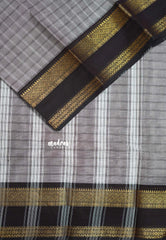 Pastel Taupe - Karthigai silk cotton Big Muthu Kattam Checks with Rettapeta Border - Best for Small Functions