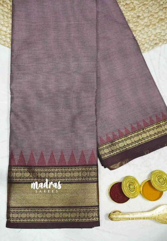 Karthigai silk cotton rettapet and temple border - Purple grey