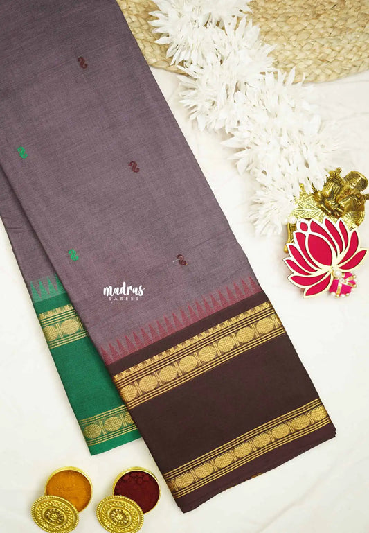 Karthigai silk cotton Rudhraksham Ganga Jamuna border  - Purple grey