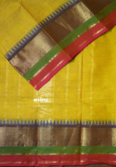 Dual Shade Yellowish Green - Karthigai Silk Cotton Rudraksham and Multi Color Border - Best for Wedding Functions
