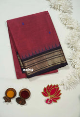 Rosewood Pink - Karthigai silk cotton Temple Bavanji border with buttas - Best for Temple Visit
