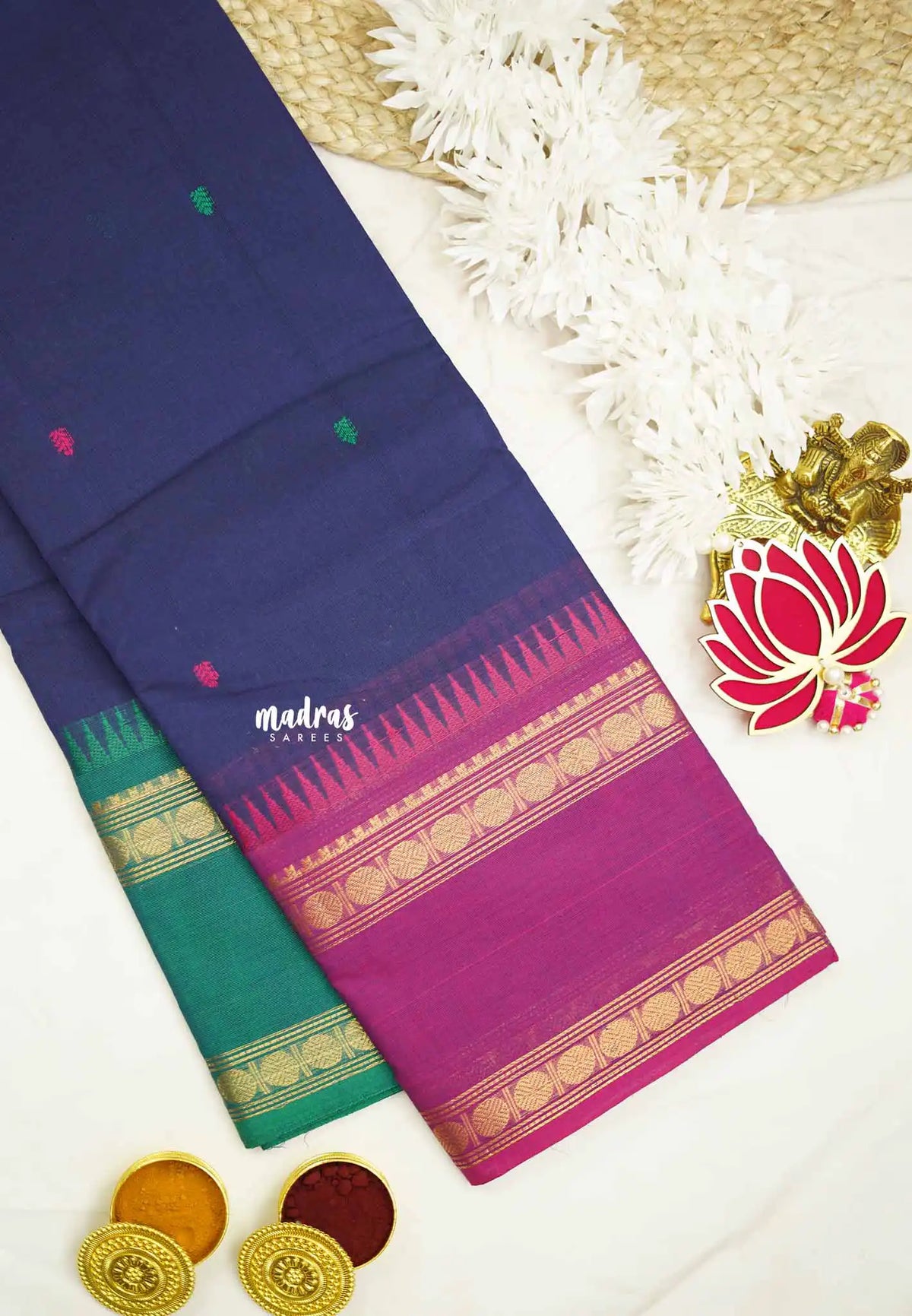 Karthigai silk cotton Rudhraksham Ganga Jamuna border  - MS Blue